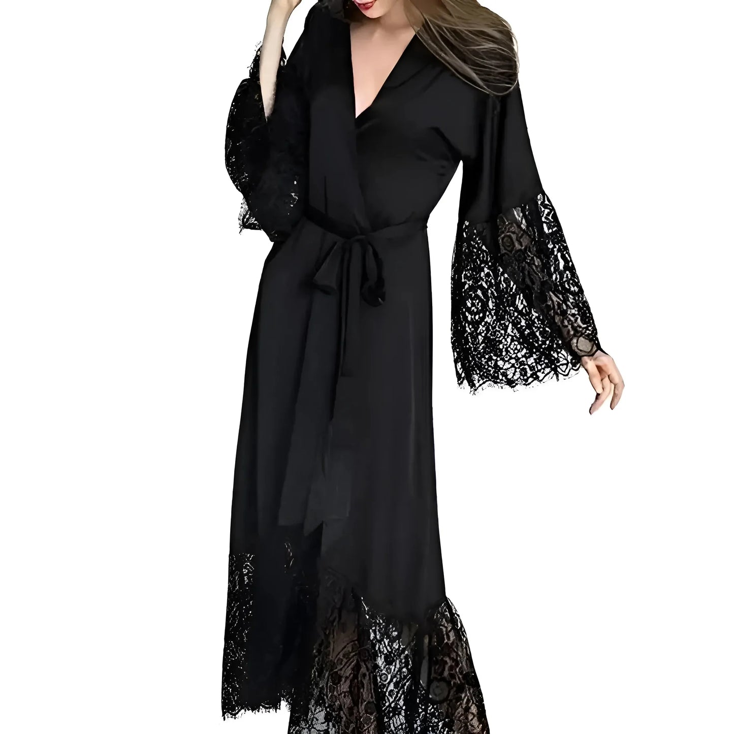 Accappatoio lungo con pizzo