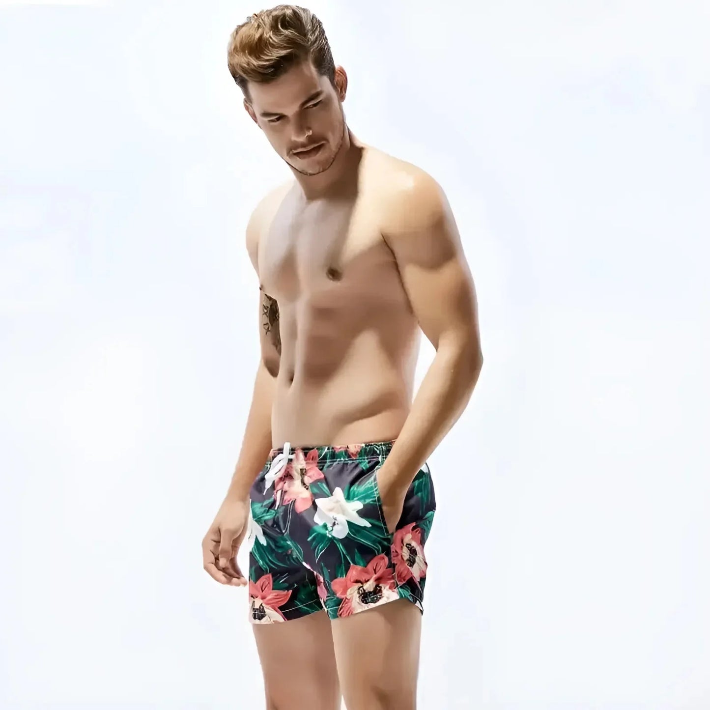 Shorts da bagno floreali hawaiani da uomo