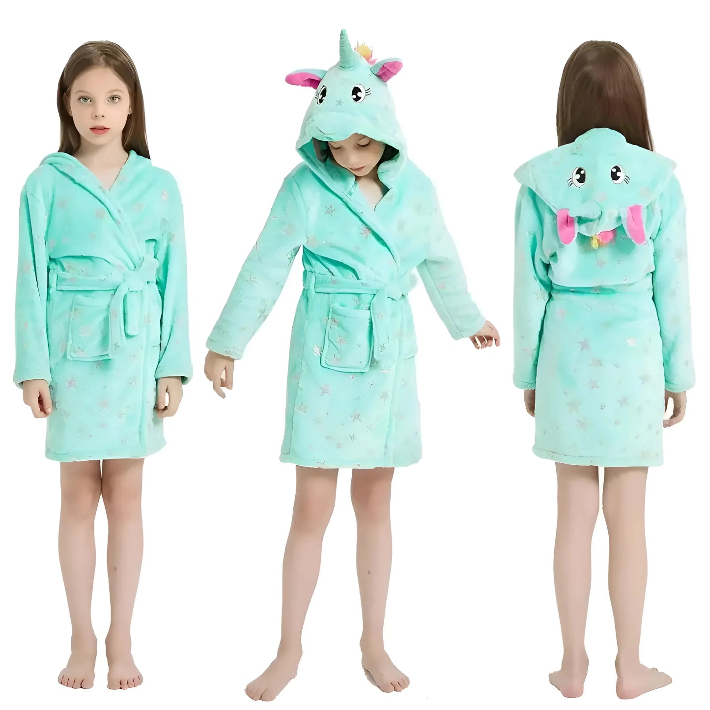 Menta Accappatoio per Bambini con Cappuccio Decorativo