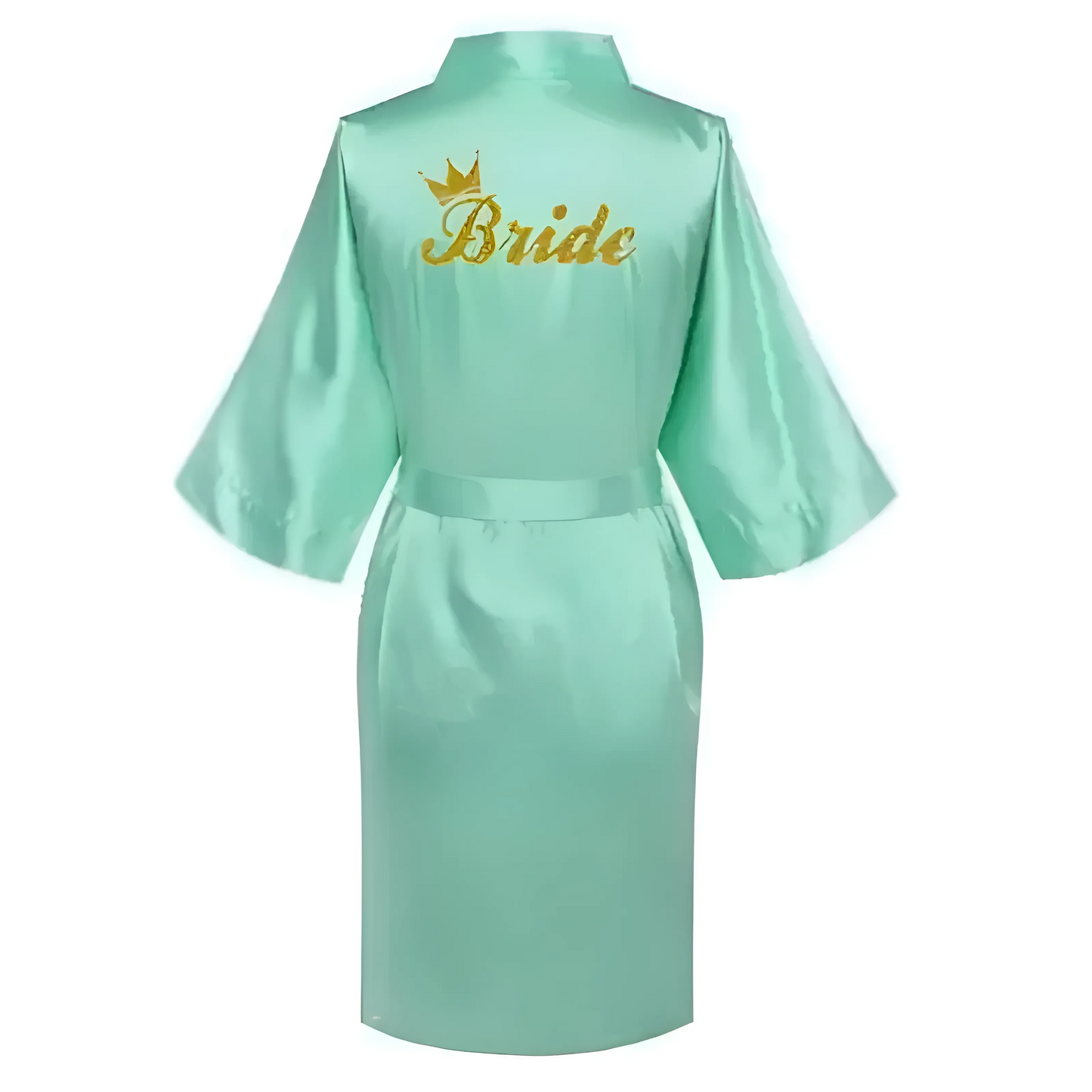 Menta Accappatoio da sposa in satin con ricamo "Sposa"