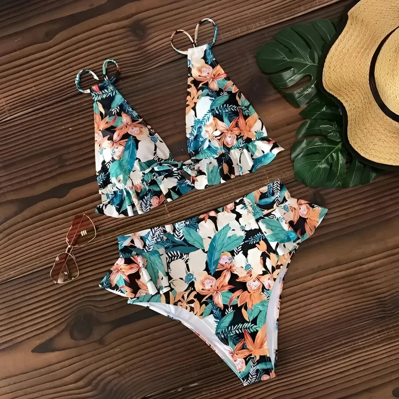 Multicolore Costume da bagno a due pezzi con delicate rouches