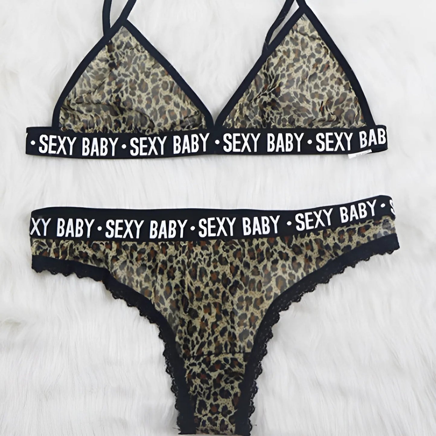 Multicolore Set di Lingerie con Stampa Leopardo e Fascia Elasticizzata