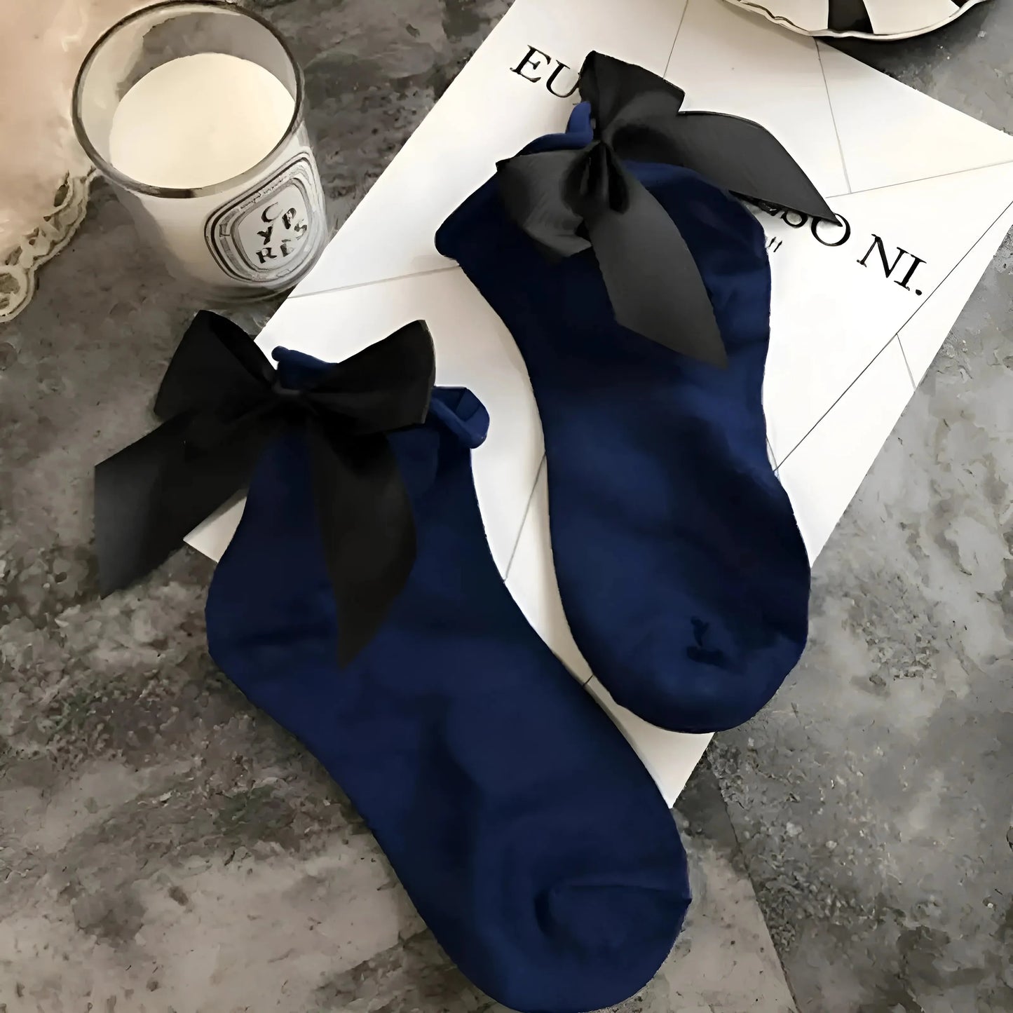 Blu Marino Calzini alla caviglia con fiocco decorativo
