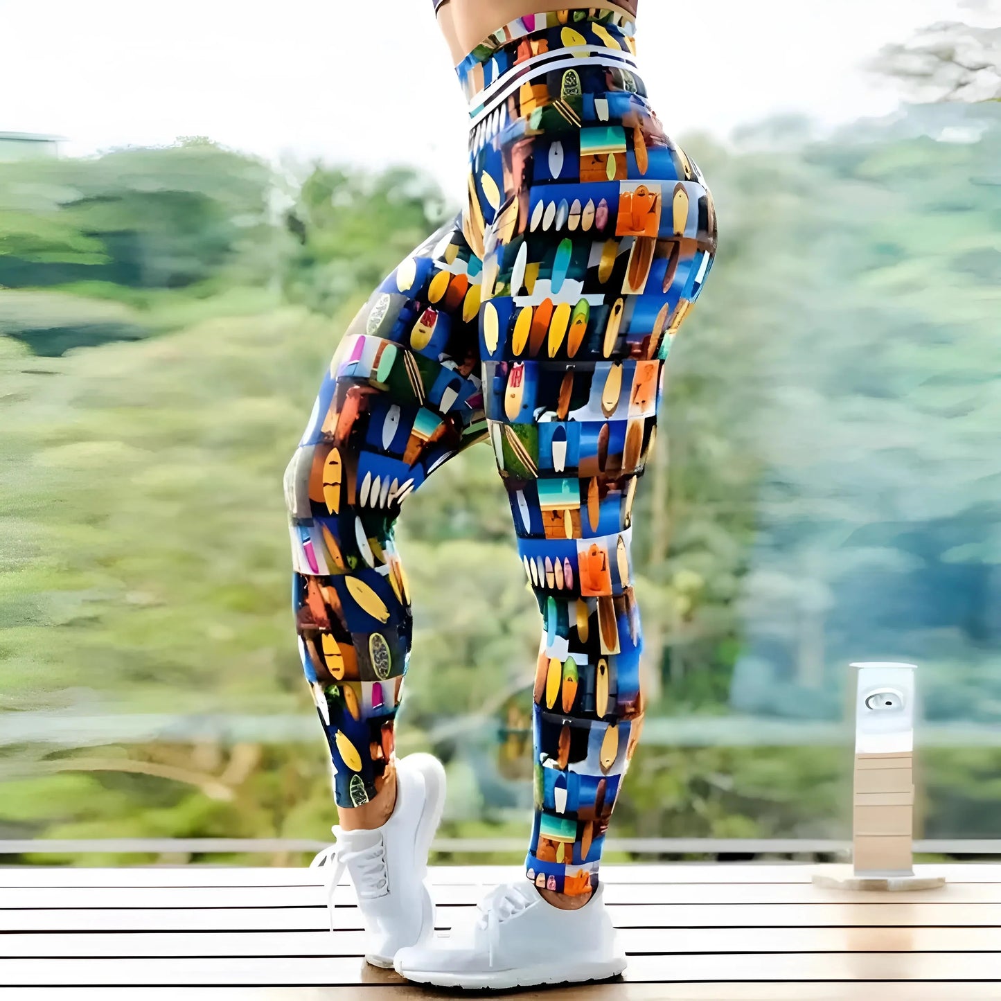 Blu Marino Leggings Sportivi a Motivo Colorato