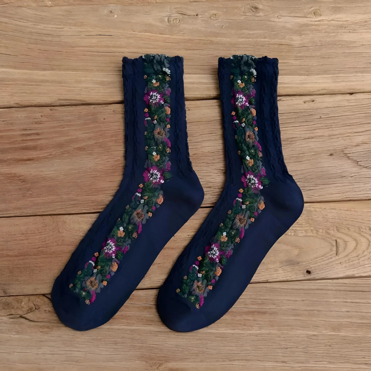 Blu Marino Calze decorative con motivo floreale