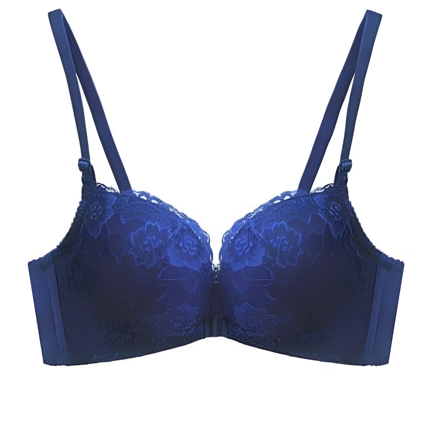 Blu Marino Reggiseno Push-Up con Chiusura in Pizzo