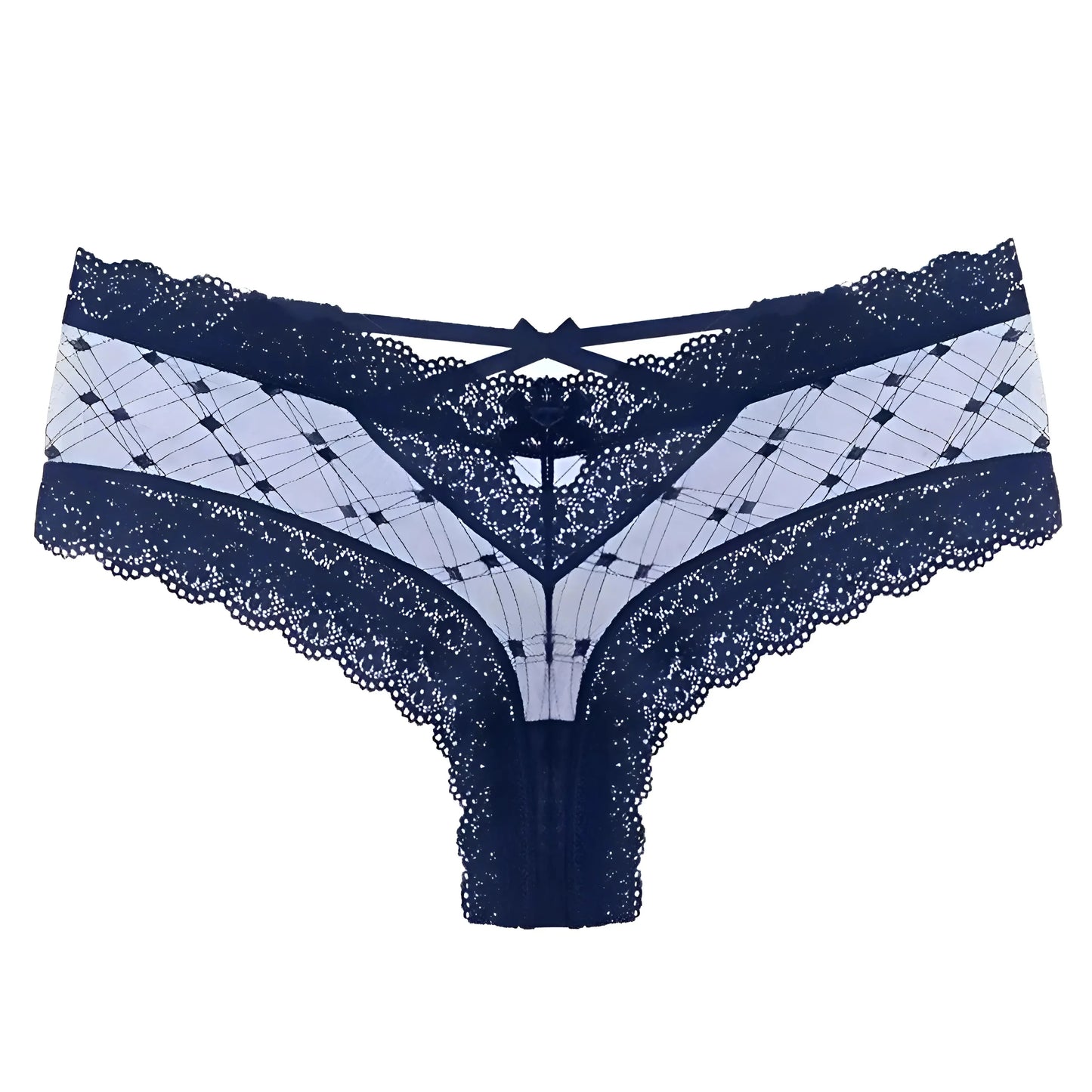 Blu Marino Mutandine in pizzo con cinturini sul retro