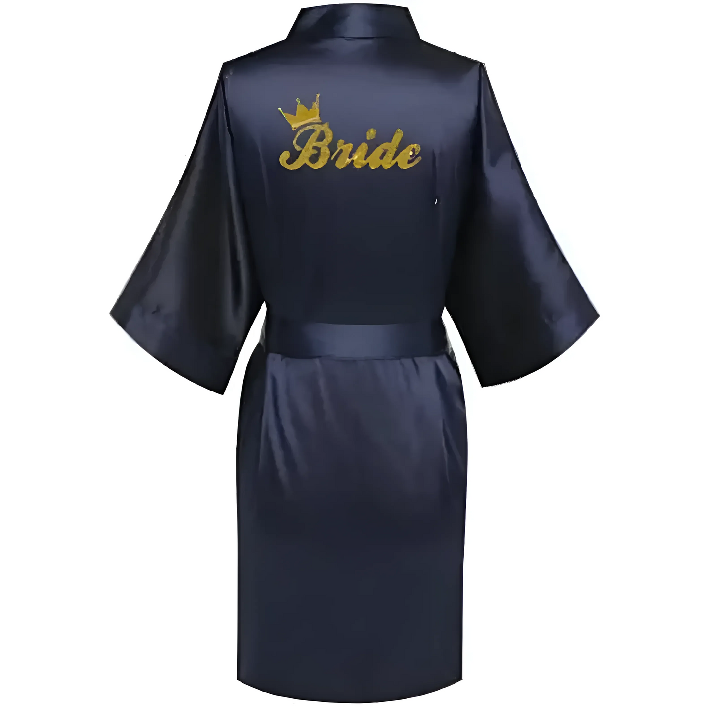Blu Marino Accappatoio da sposa in satin con ricamo "Sposa"