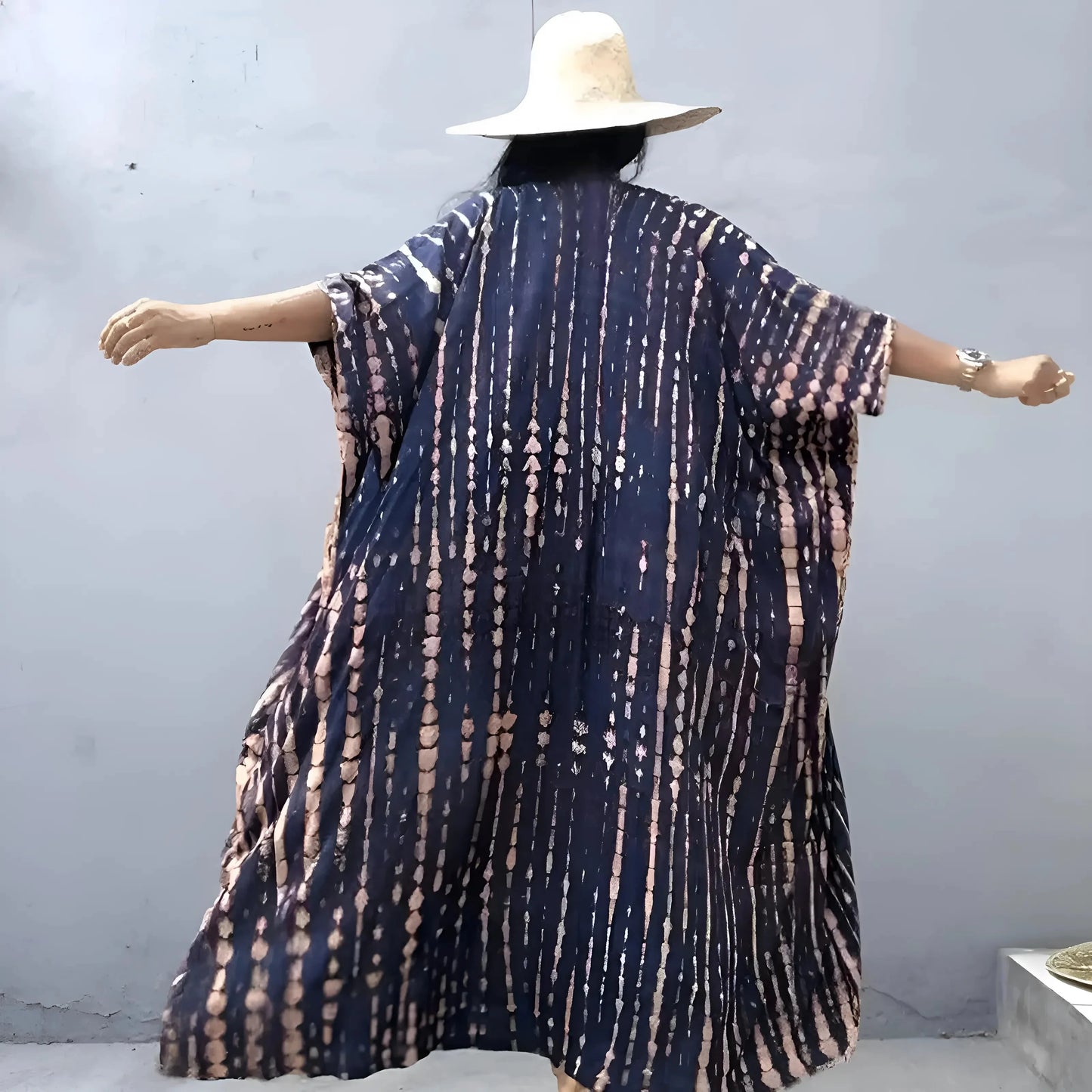 Blu Marino Kimono da Spiaggia a Righe
