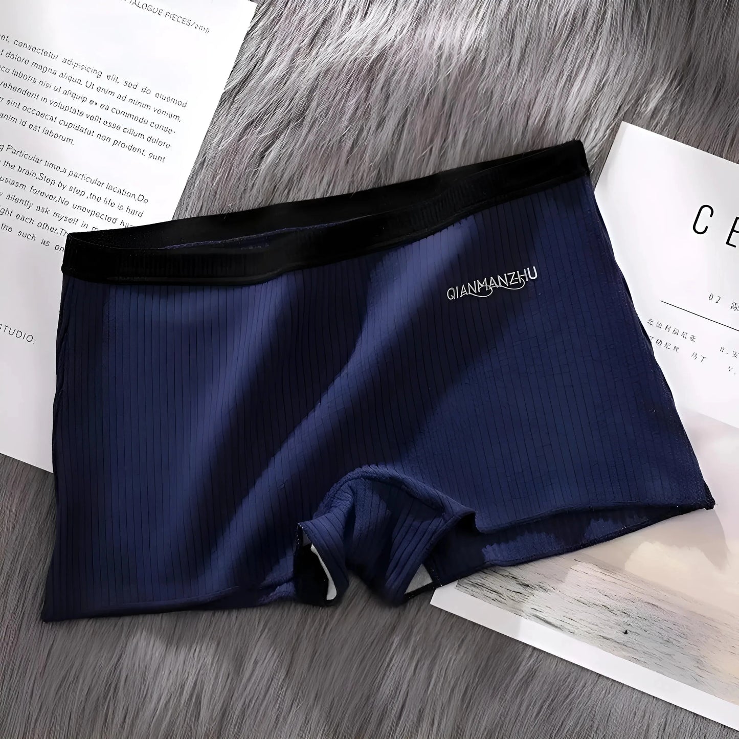 Blu Marino Boxer da donna con rifiniture decorative