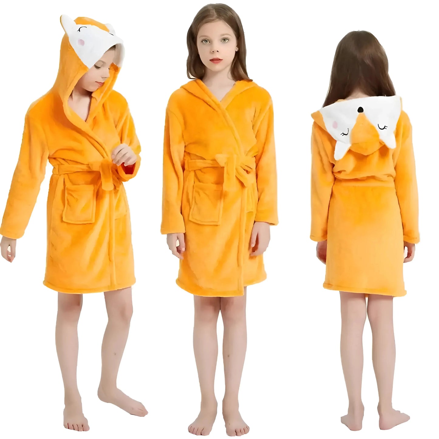Arancione Accappatoio per Bambini con Cappuccio Decorativo