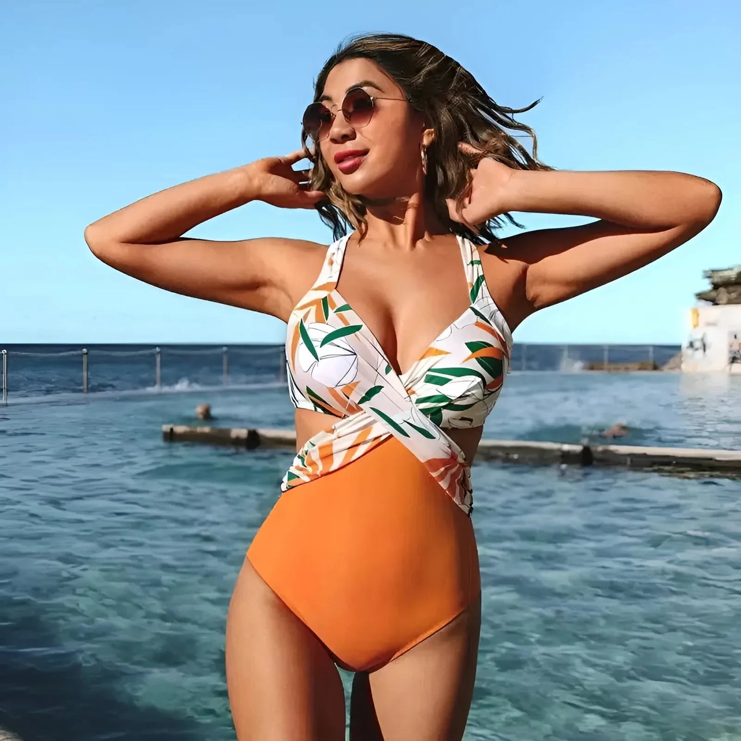 Arancione Costume da bagno monokini con ritagli