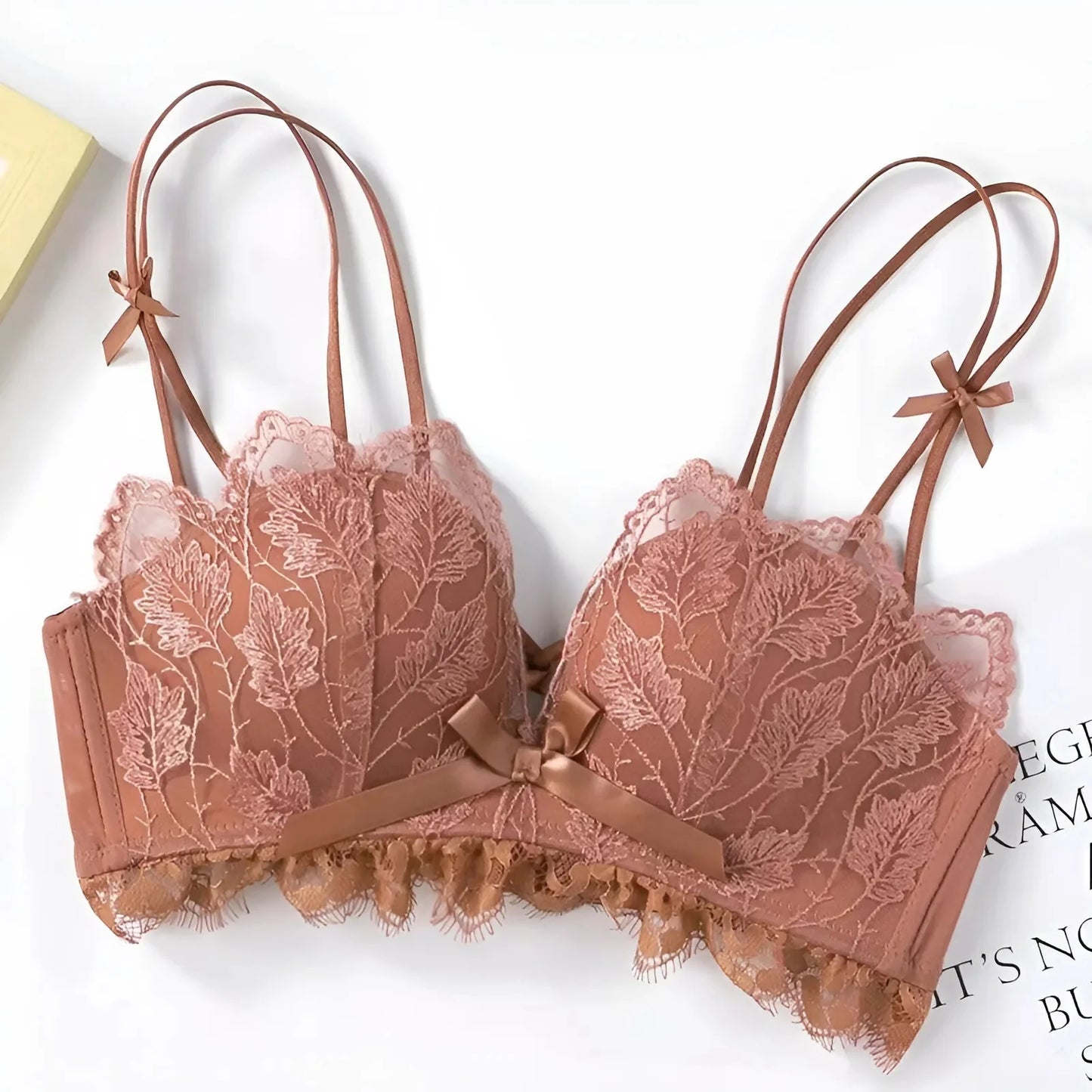 Arancione Reggiseno in pizzo con fiocchi