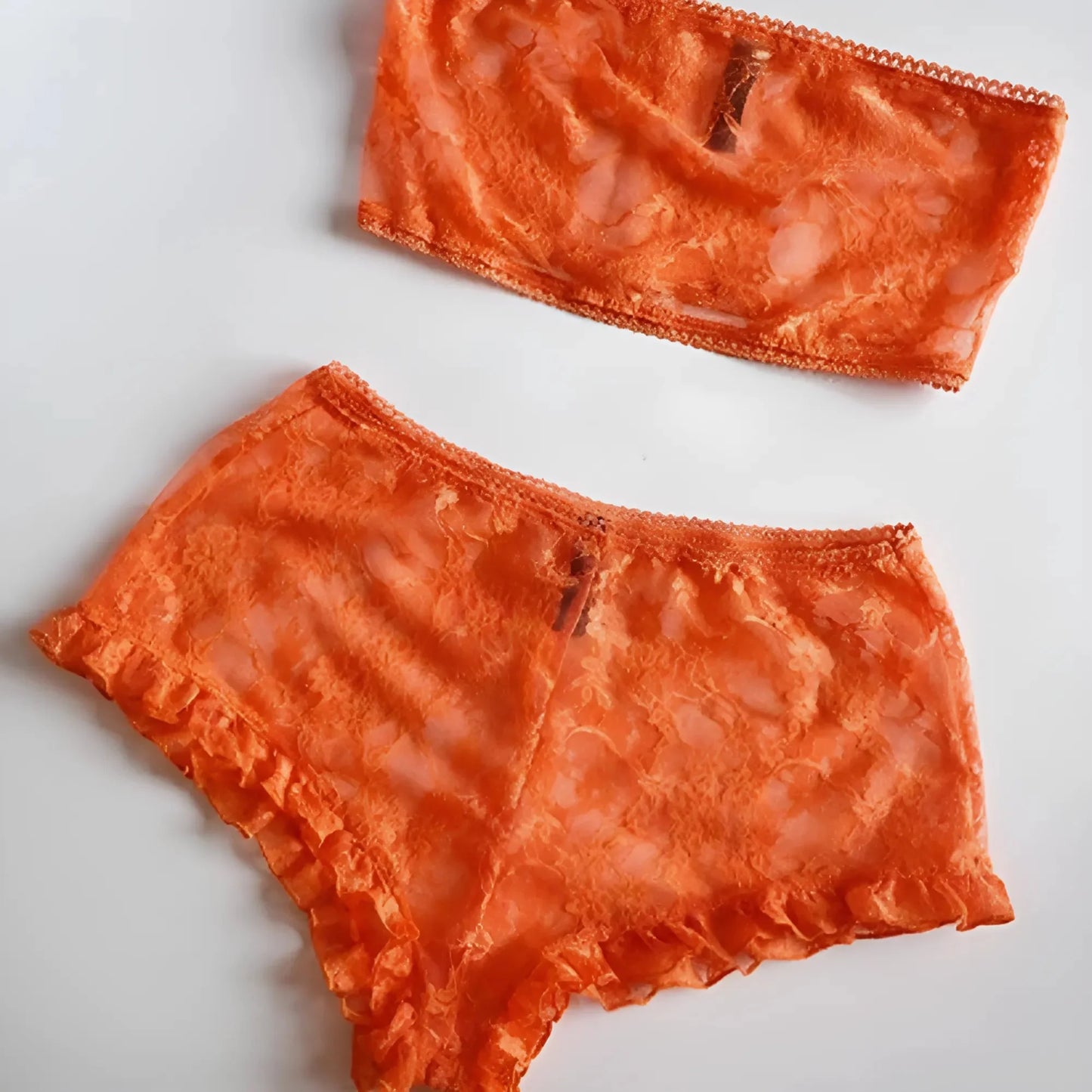 Arancione Set di Lingerie in Pizzo con Volant