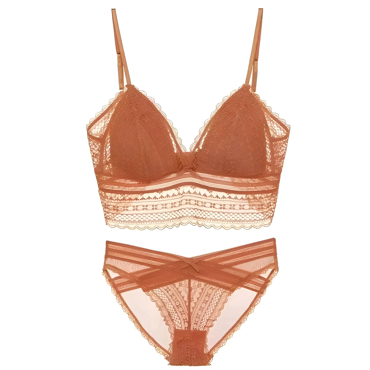 Arancione Set di Lingerie in Pizzo con Schiena Bassa