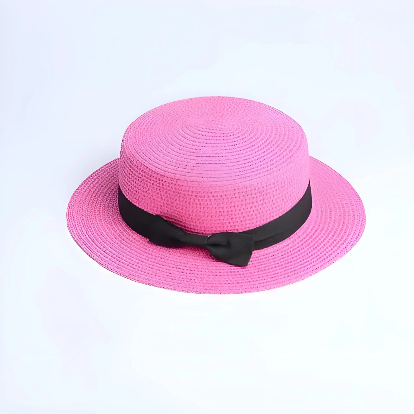 Rosa Cappello da spiaggia con nastro nero