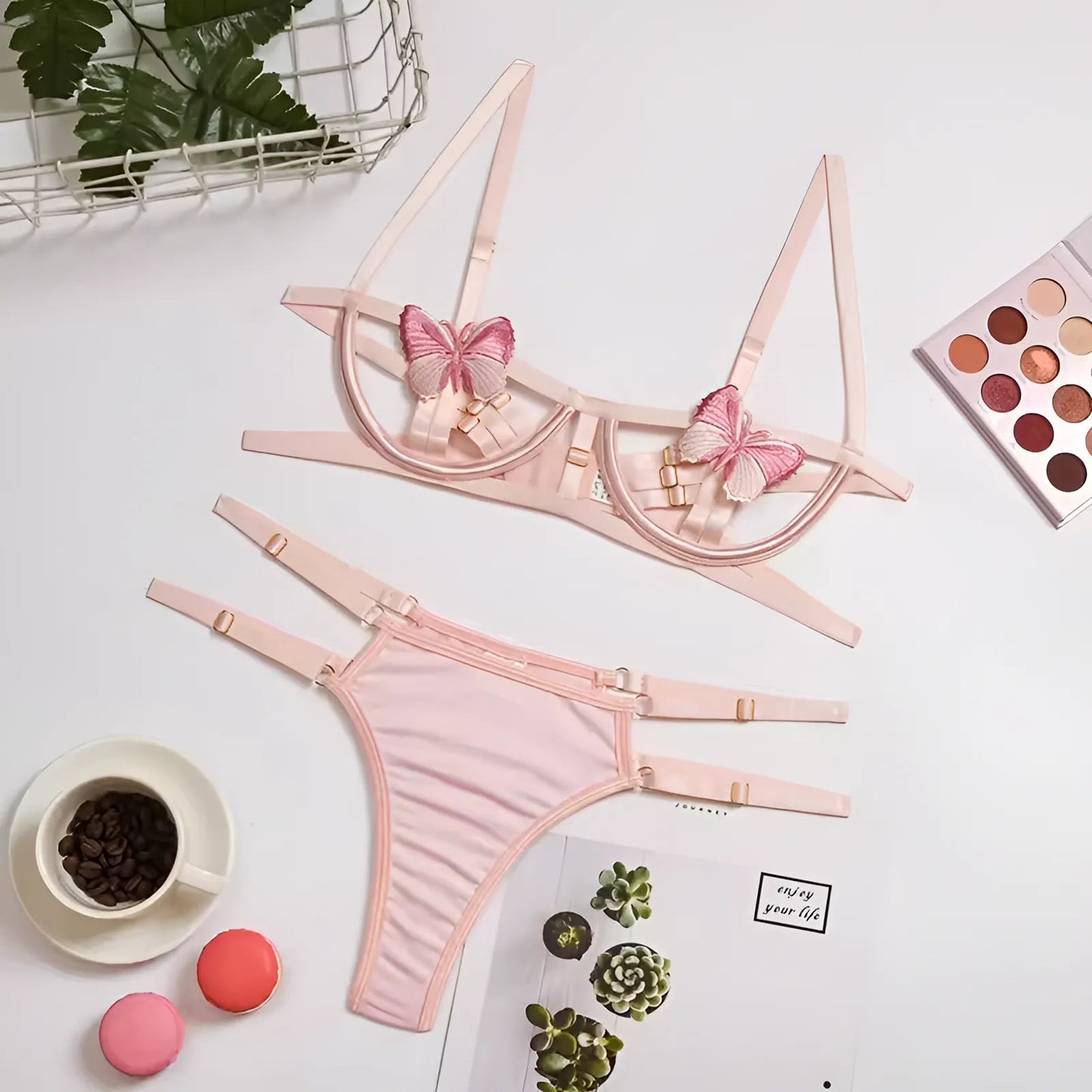 Rosa Set di Lingerie Farfalla