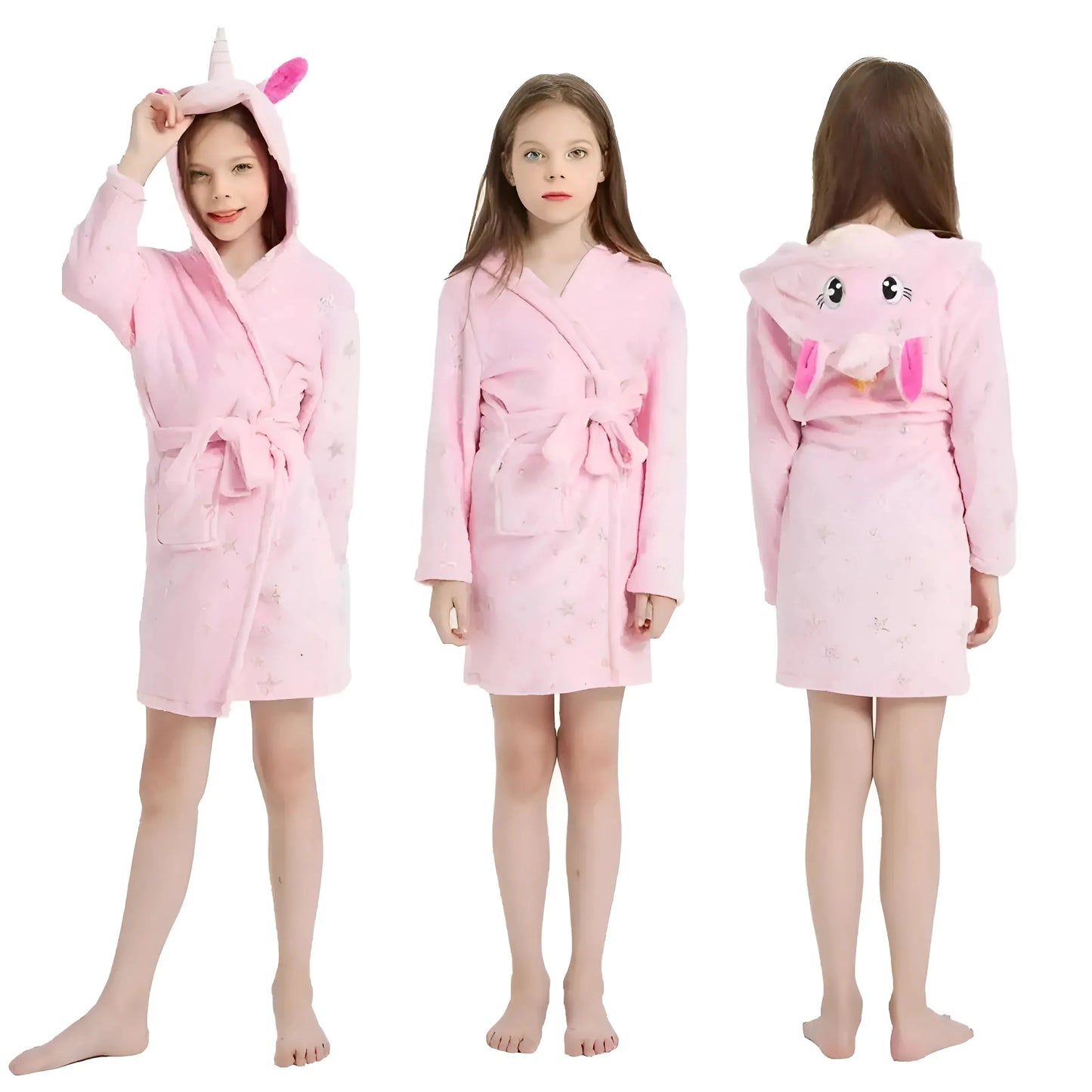 Rosa Accappatoio per Bambini con Cappuccio Decorativo