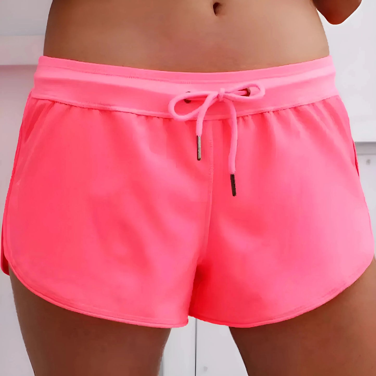 Rosa Pantaloni Corti Sportivi Elasticizzati