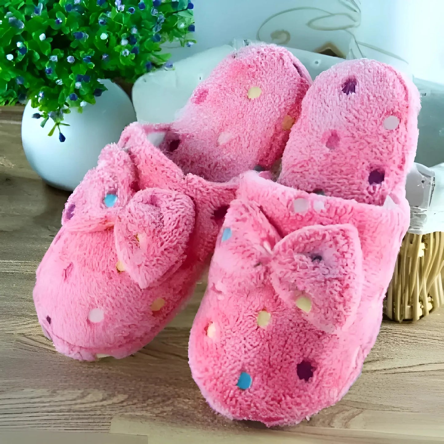 Rosa Pantofole da casa con fiocco
