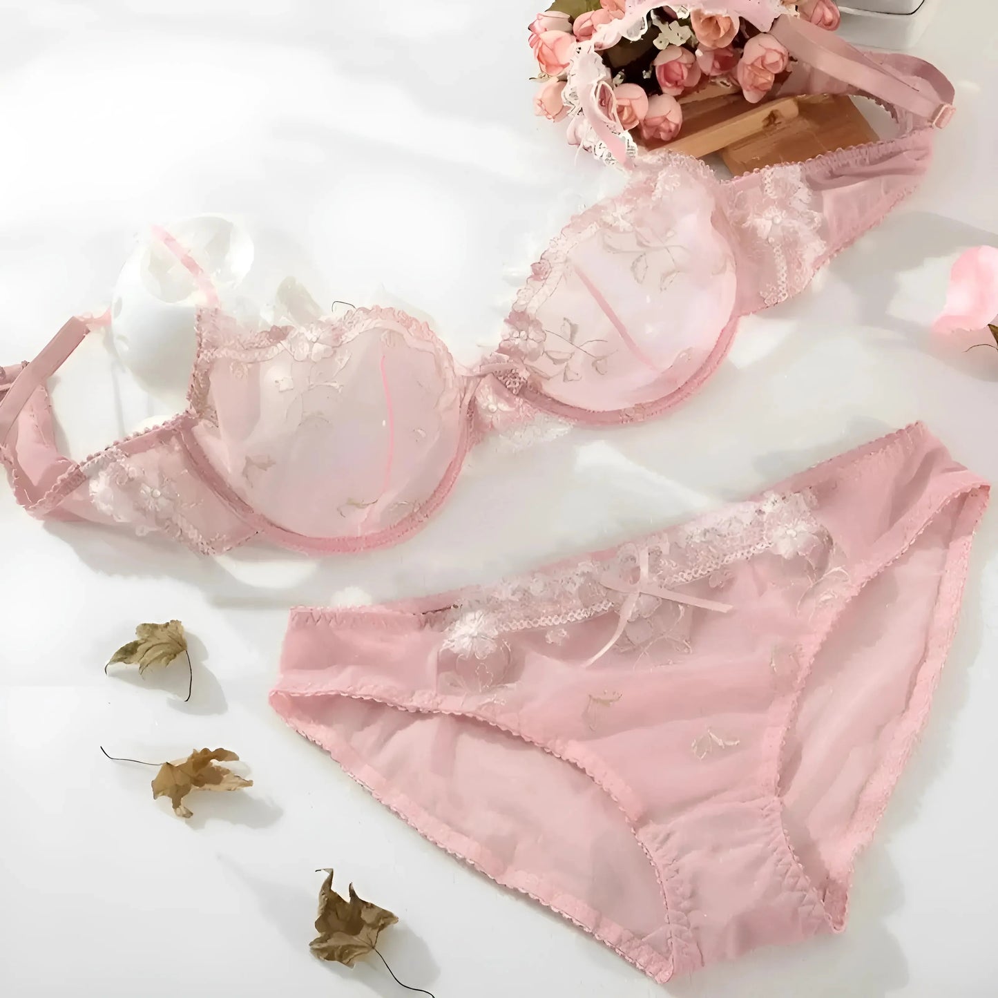 Rosa Reggiseno in pizzo con design floreale