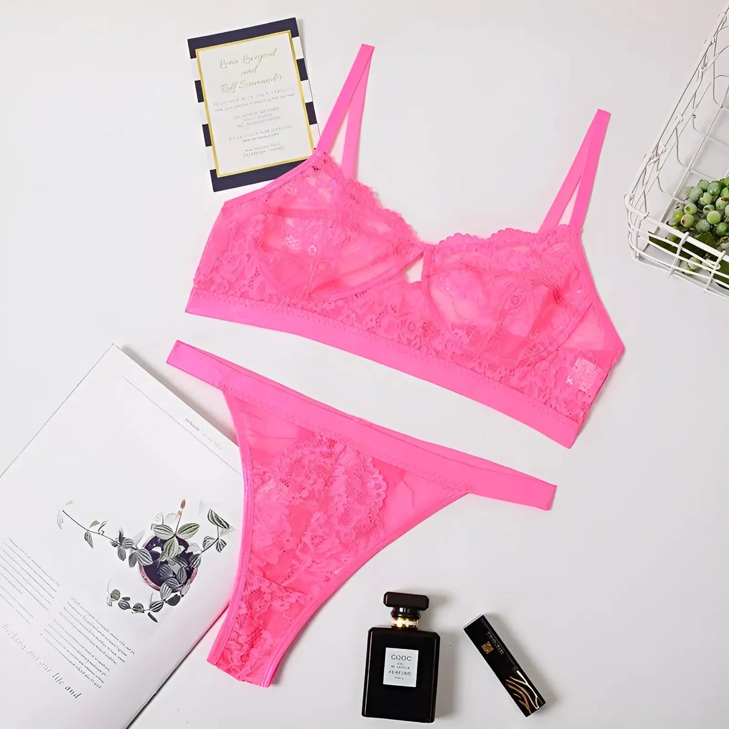 Rosa Set di Lingerie in Pizzo