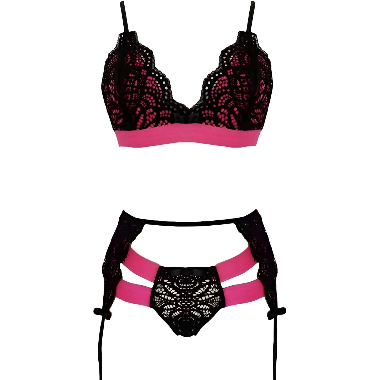 Rosa Set di Lingerie in Pizzo con Cintura Reggicalze