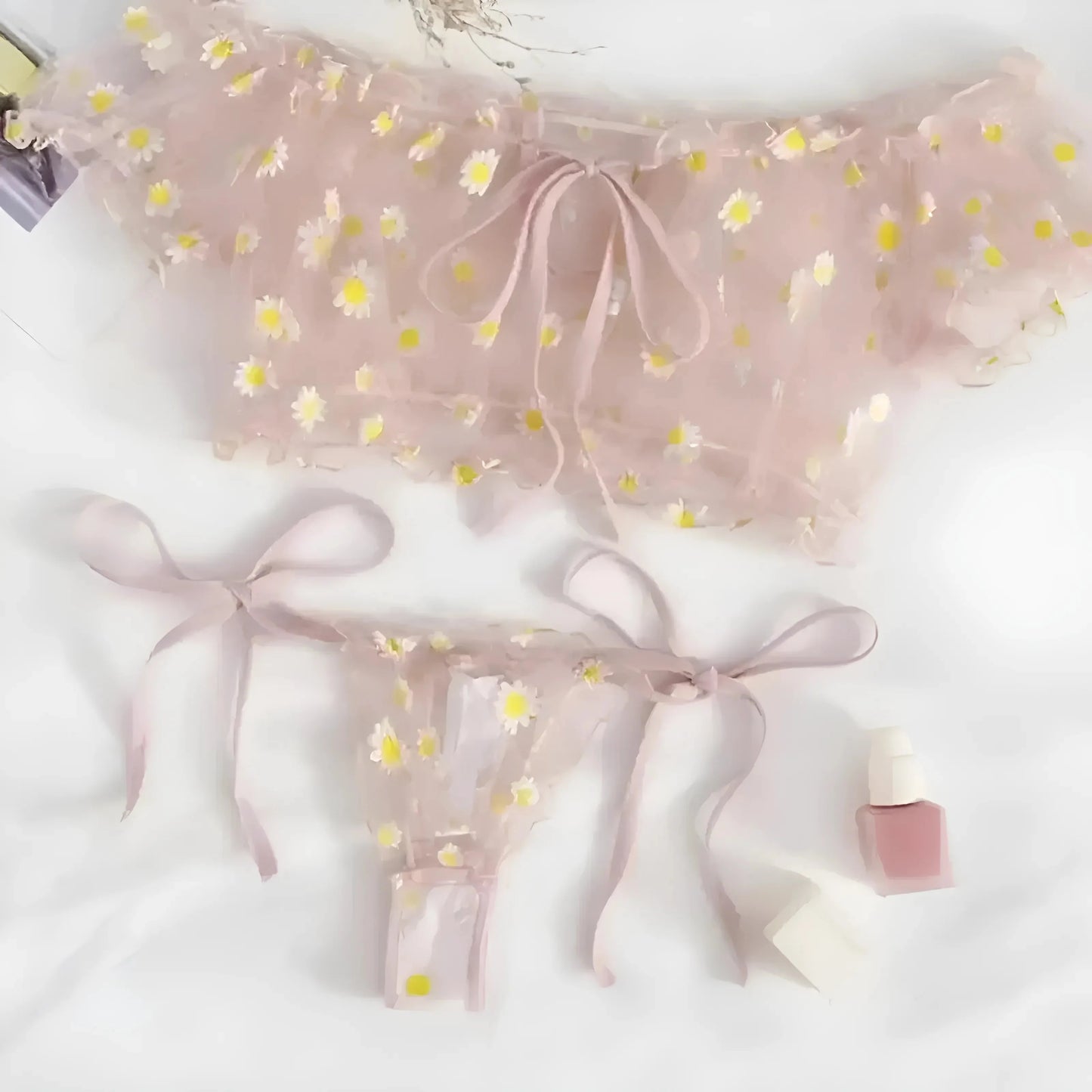 Rosa Set di Lingerie in Pizzo con Perizoma