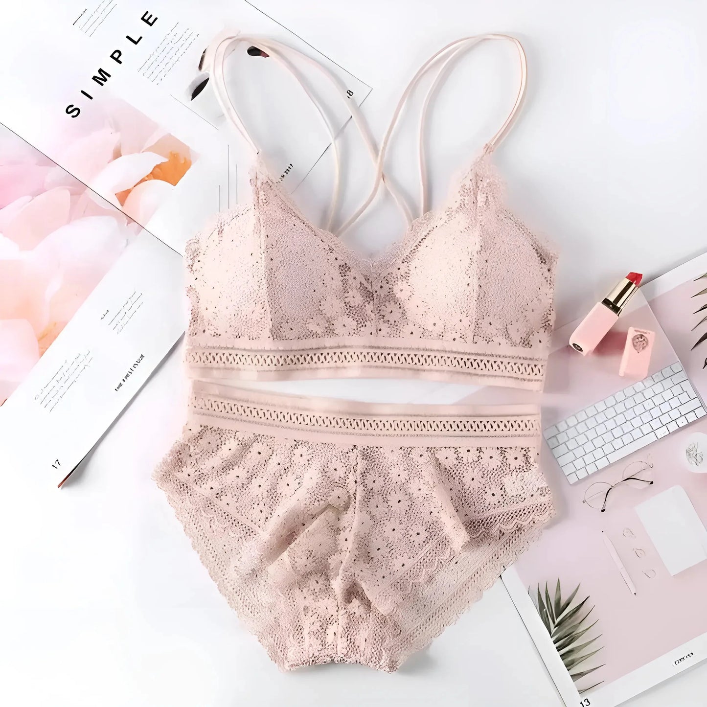 Rosa Set di Pigiama in Pizzo