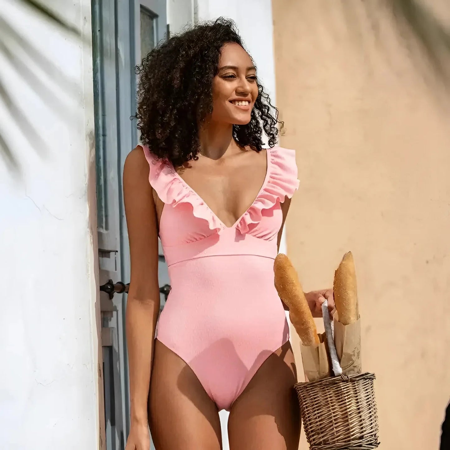 Rosa Costume intero monokini con volant