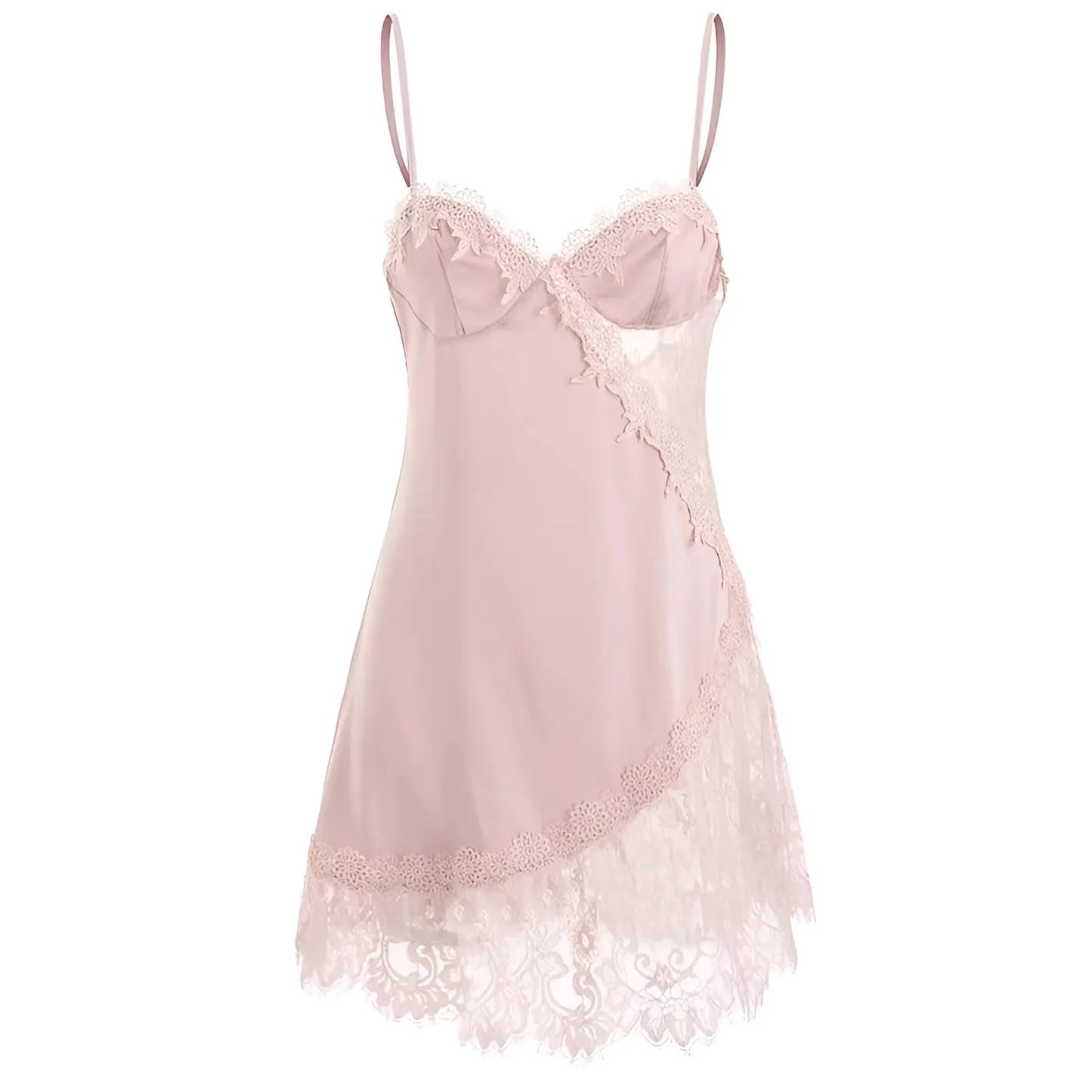 Rosa Camicia da notte in seta con decorazioni in pizzo