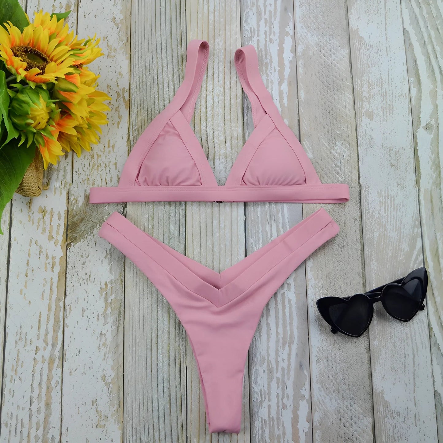 Rosa Bikini a due pezzi con lacci