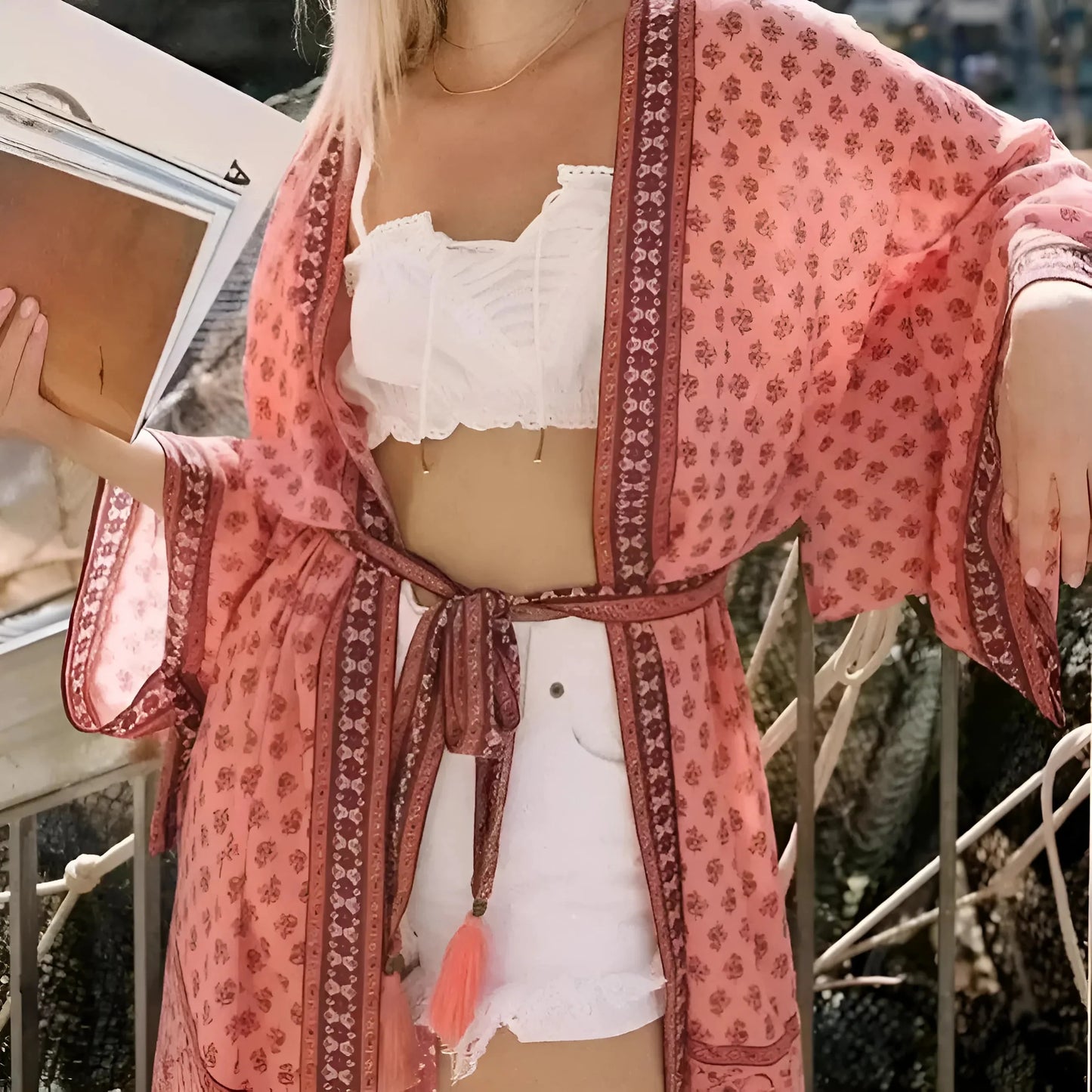 Rosa Stile Vintage Kimono da Spiaggia