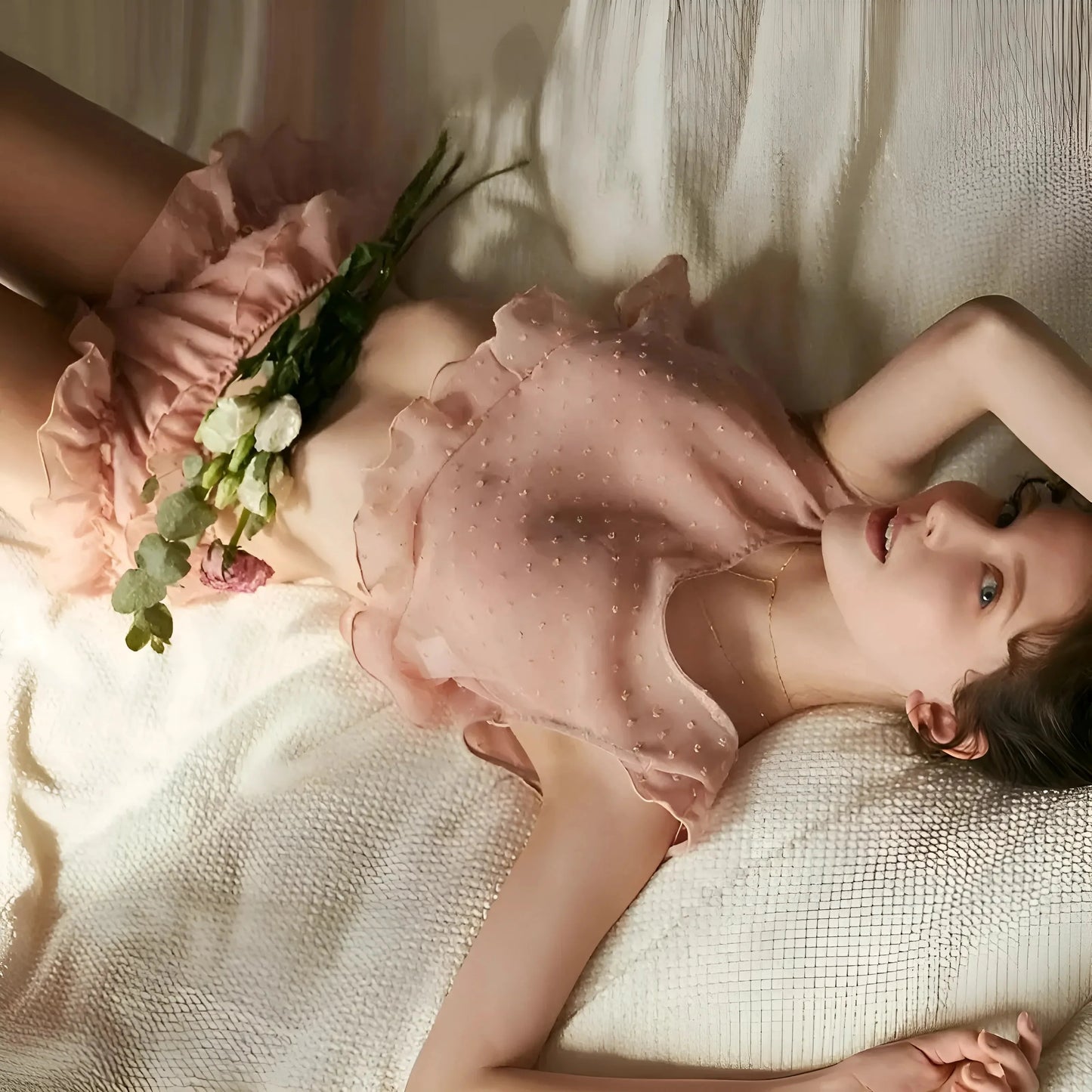 Rosa Pigiama da donna con volant