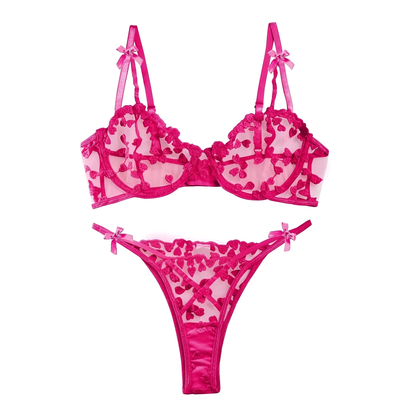 Viola Set di Lingerie con Stampa Cuore in Pizzo