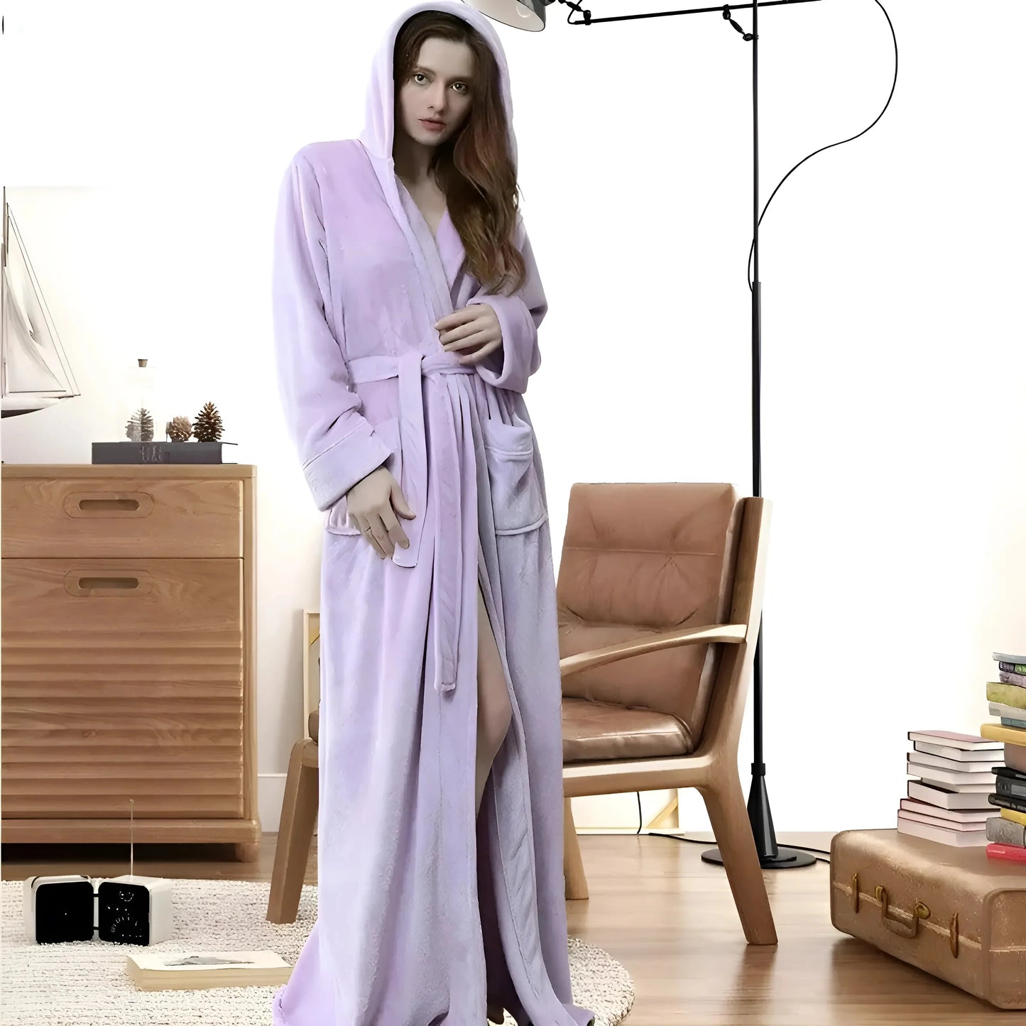 Viola Accappatoio in pile con cappuccio da donna