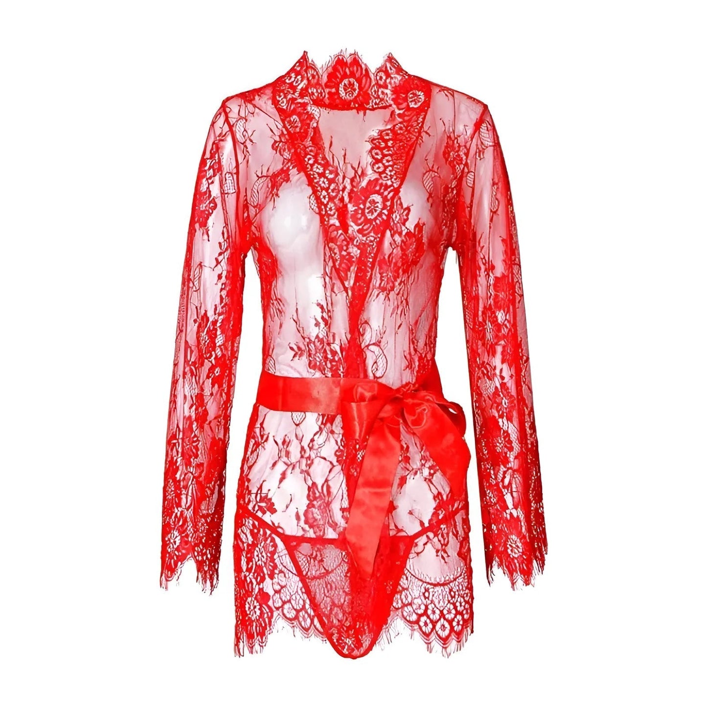 Rosso Robe in Pizzo Delicato con Maniche Ampie