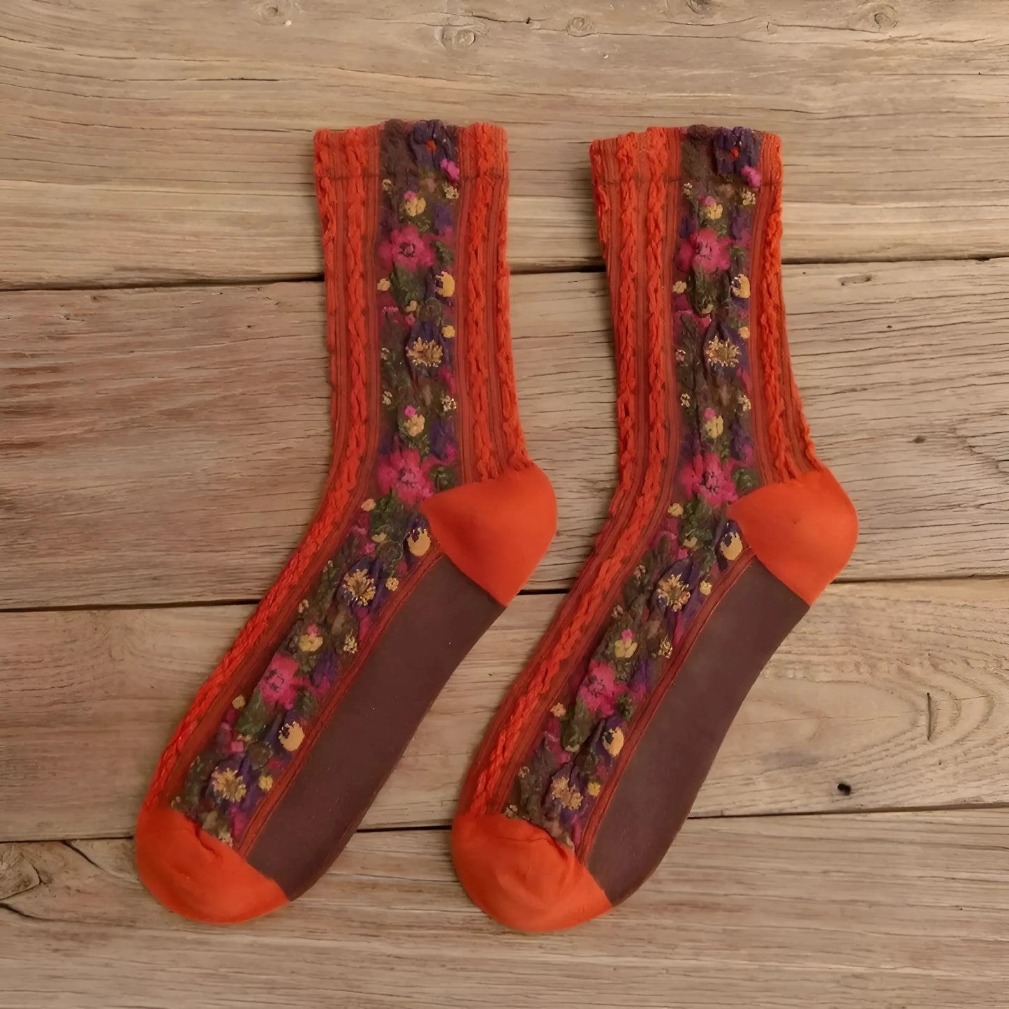 Rosso Calze decorative con motivo floreale