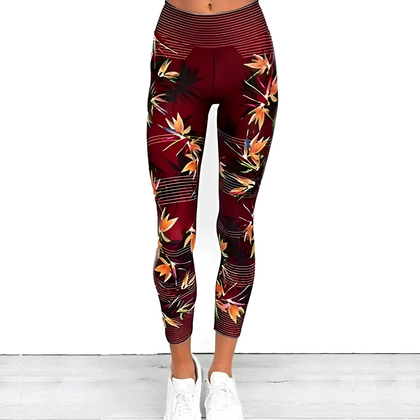 Rosso Leggings Sportivi con Stampa Floreale
