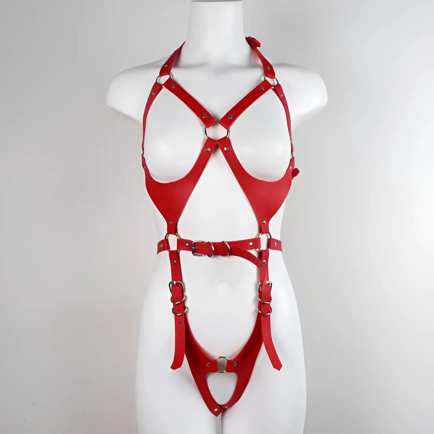 Rosso Harness in pelle a corpo intero