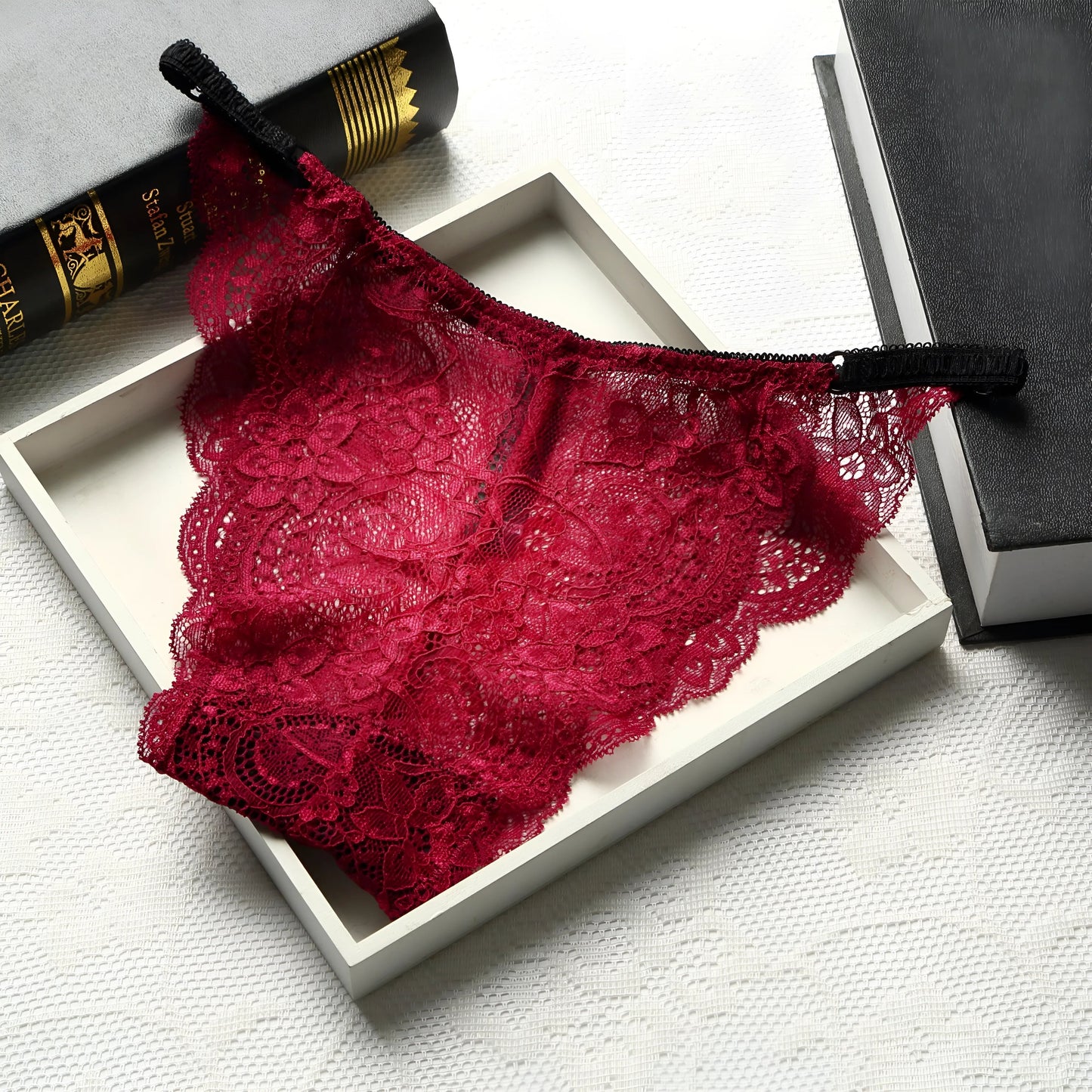 Rosso Mutandine hipster in pizzo con fasce laterali