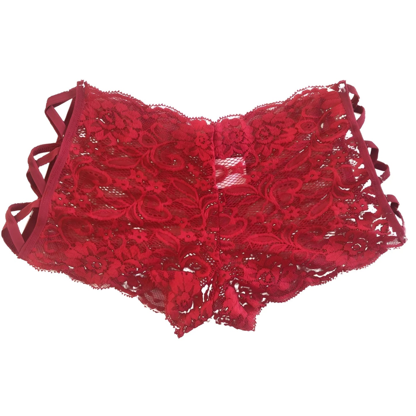Rosso Mutandine in pizzo con cinturini decorativi