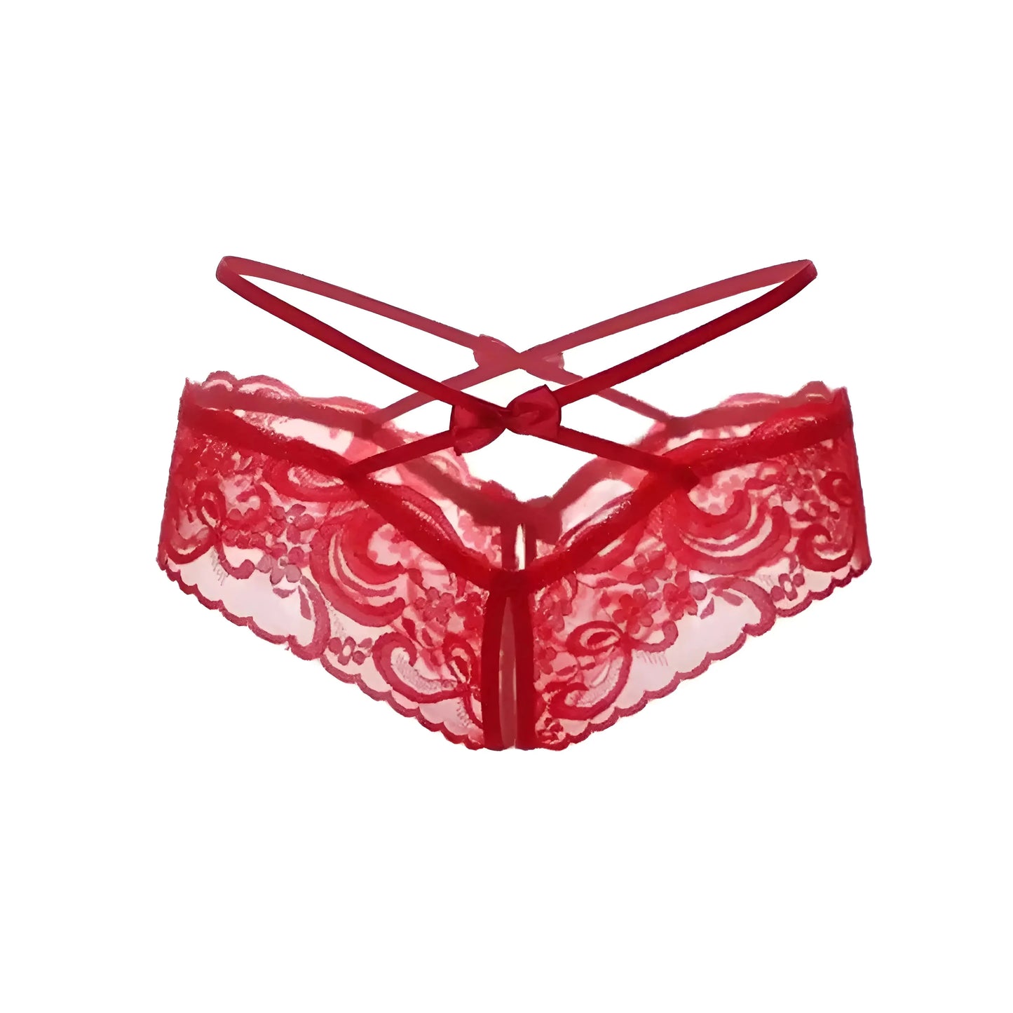 Rosso Mutandine in pizzo con cinturini decorativi