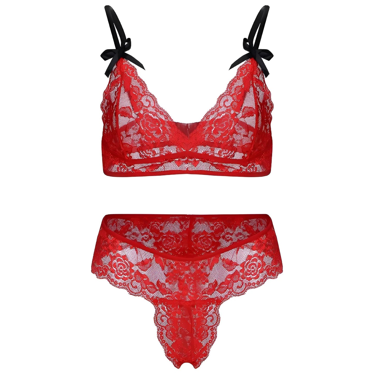 Rosso Set di Lingerie in Pizzo con Fiocchi