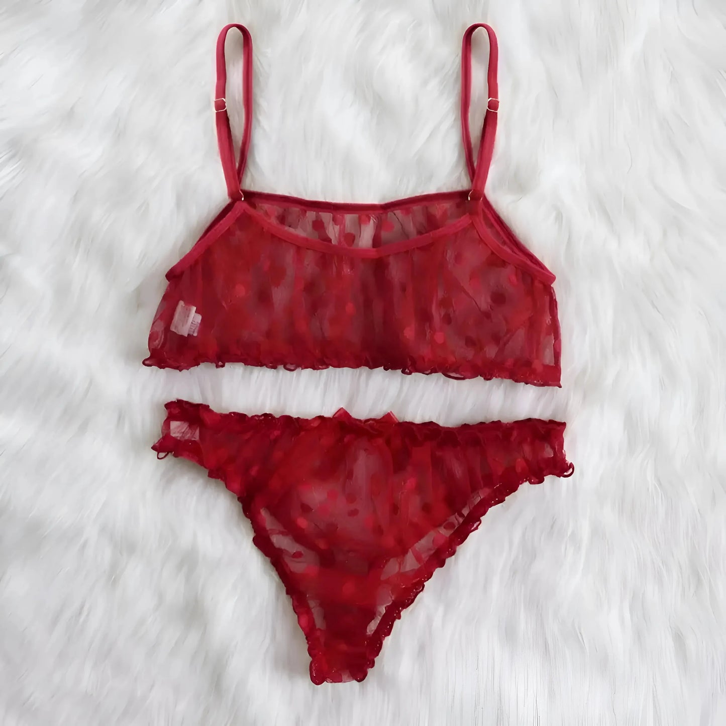 Rosso Set di Lingerie in Pizzo a Pois