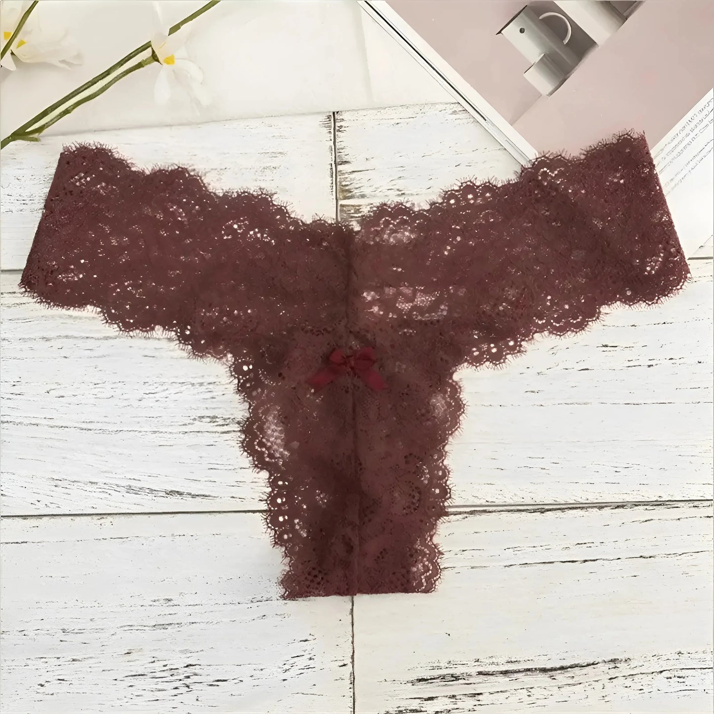 Rosso Stringa di pizzo con fiocco