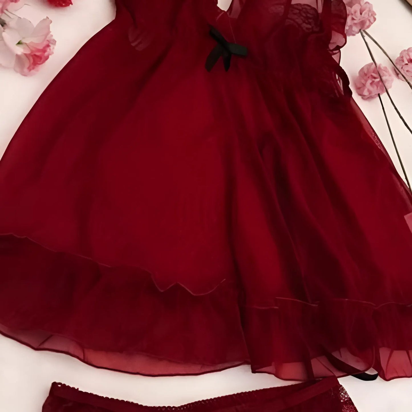 Rosso Camicetta da notte corta con pizzo