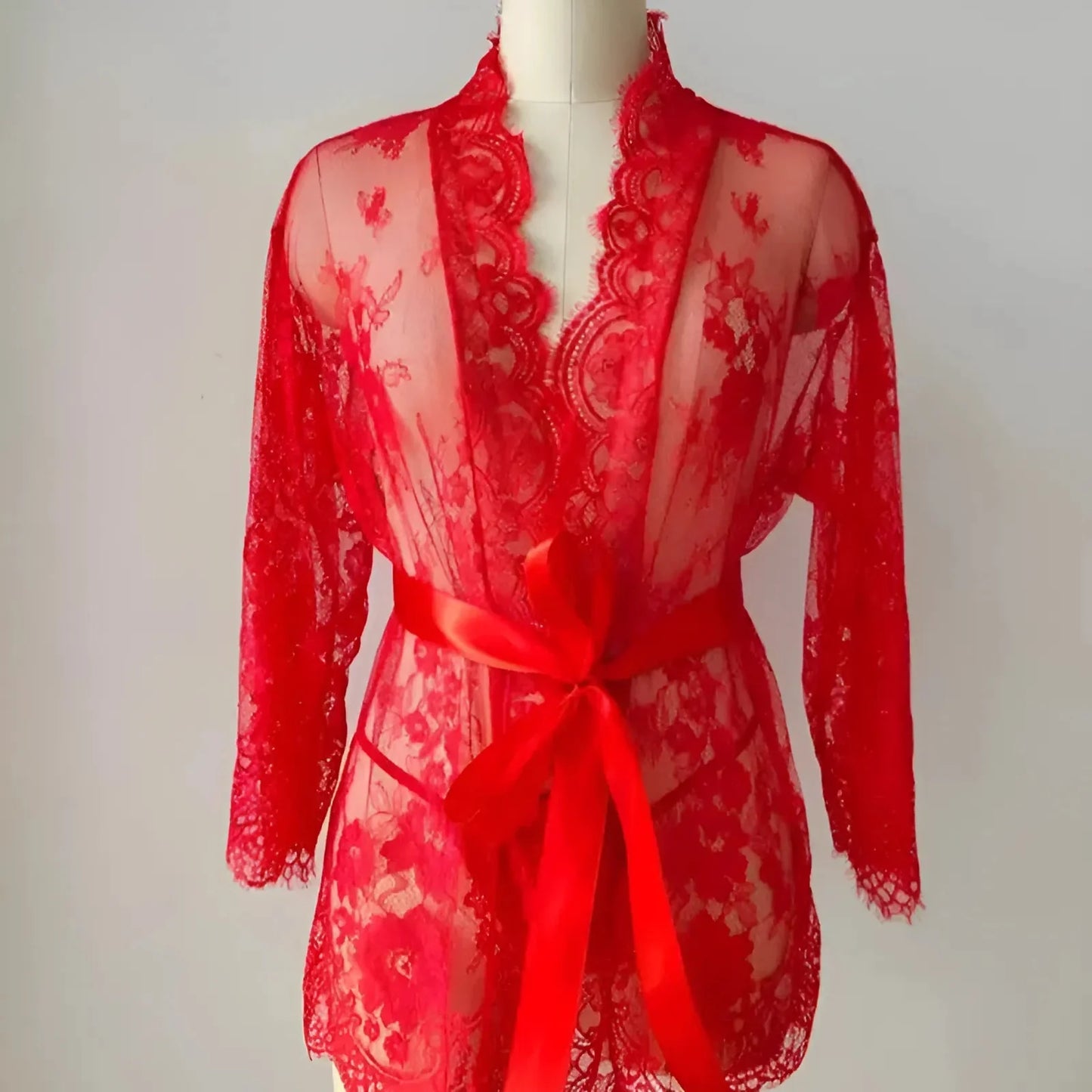 Rosso Robe Peniuar con Pizzo