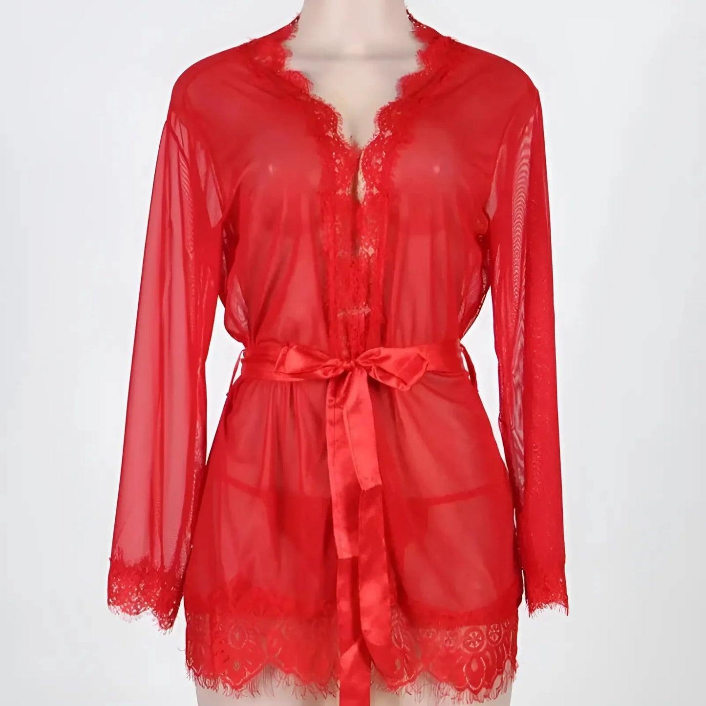 Rosso Robe Peniuar con Pizzo