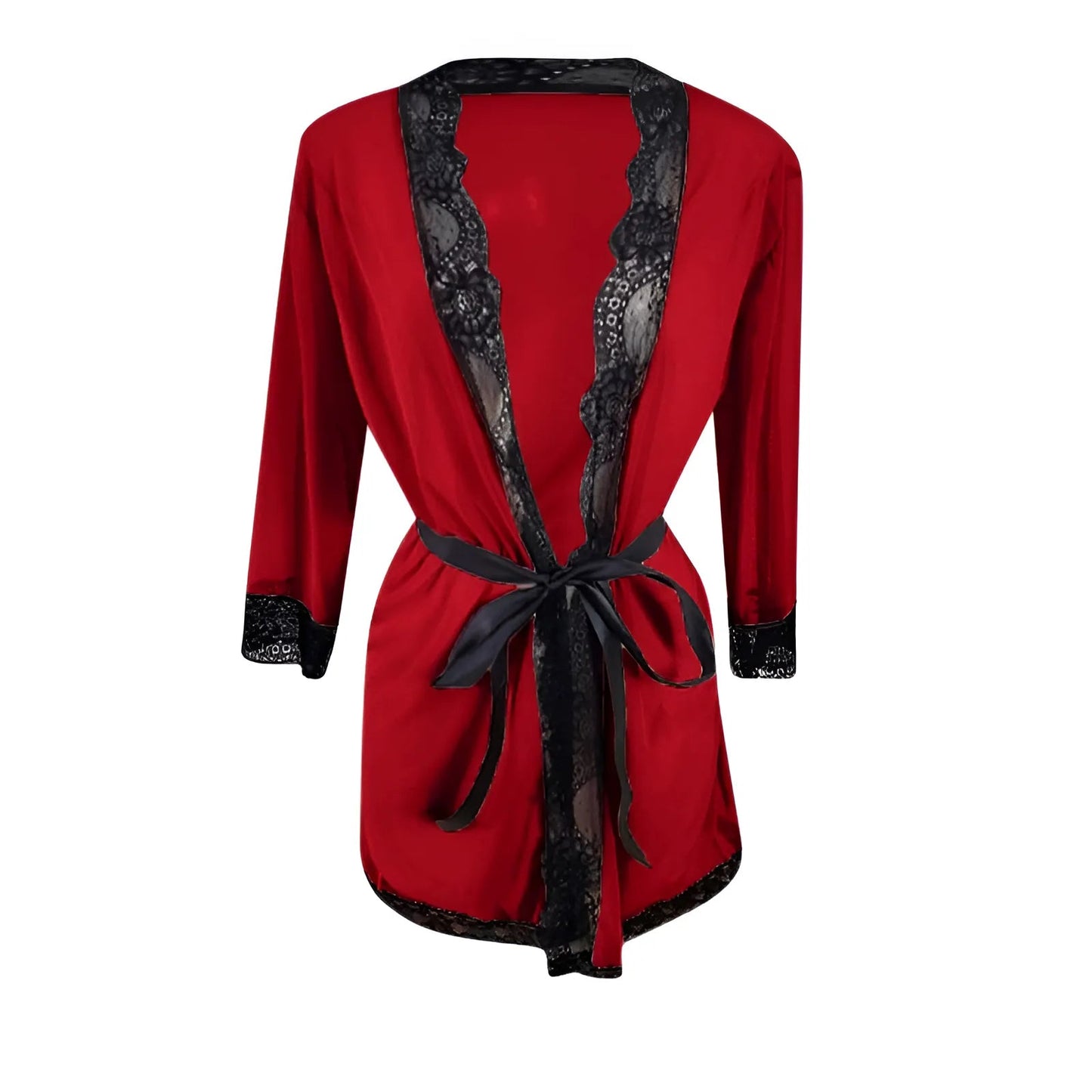 Rosso Accappatoio avvolgente con pizzo